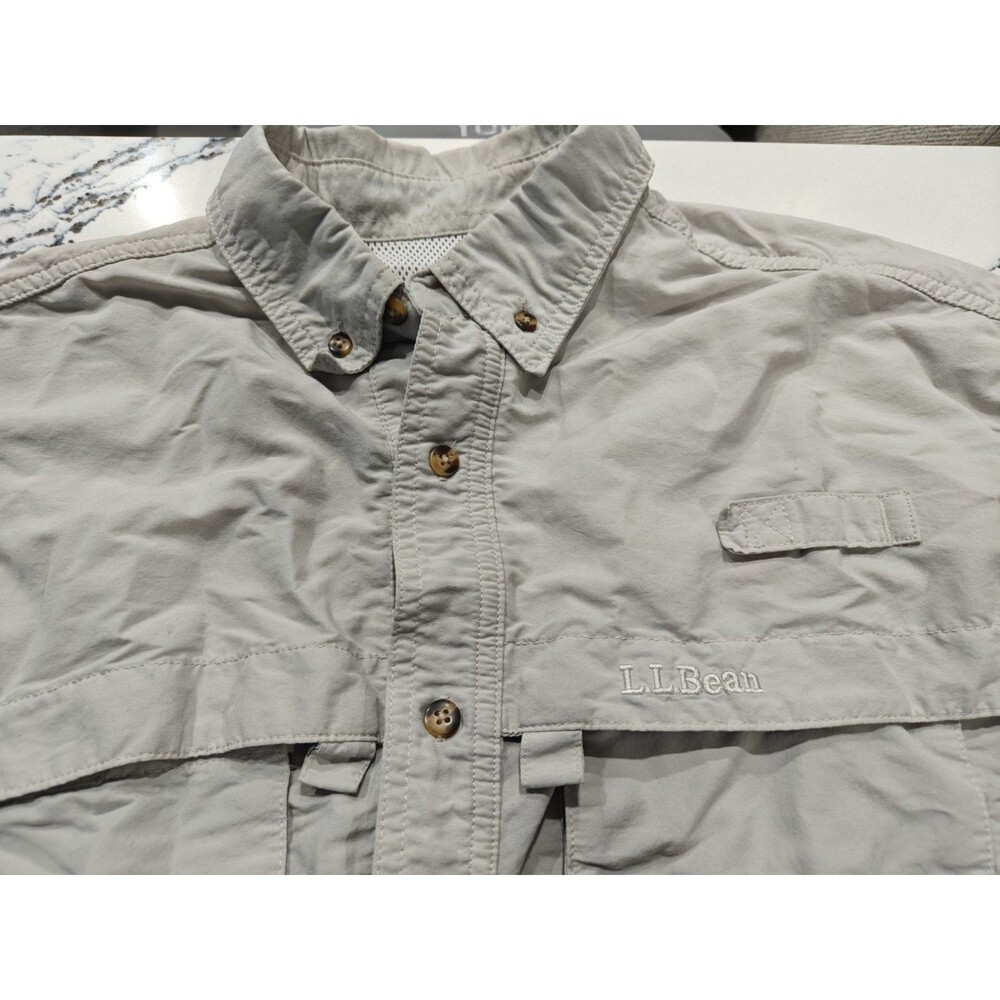 LL Bean Shirt Mens Medium Vented White UPF50+ Short Sleeve Fishing Outdoor